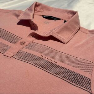 TravisMathew Men’s Pink Striped Golf Polo Shirt Size Large Performance Casual